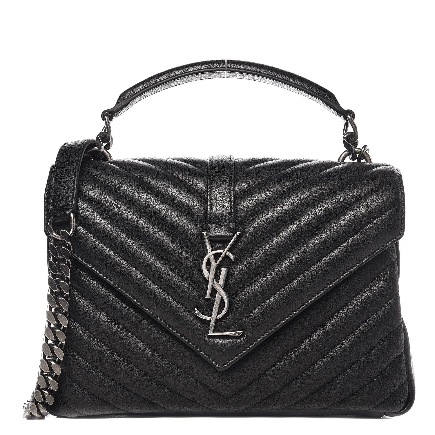 Saint Laurent Sheepskin Matelasse Chevron Monogram Medium College Bag Black 1 of 7