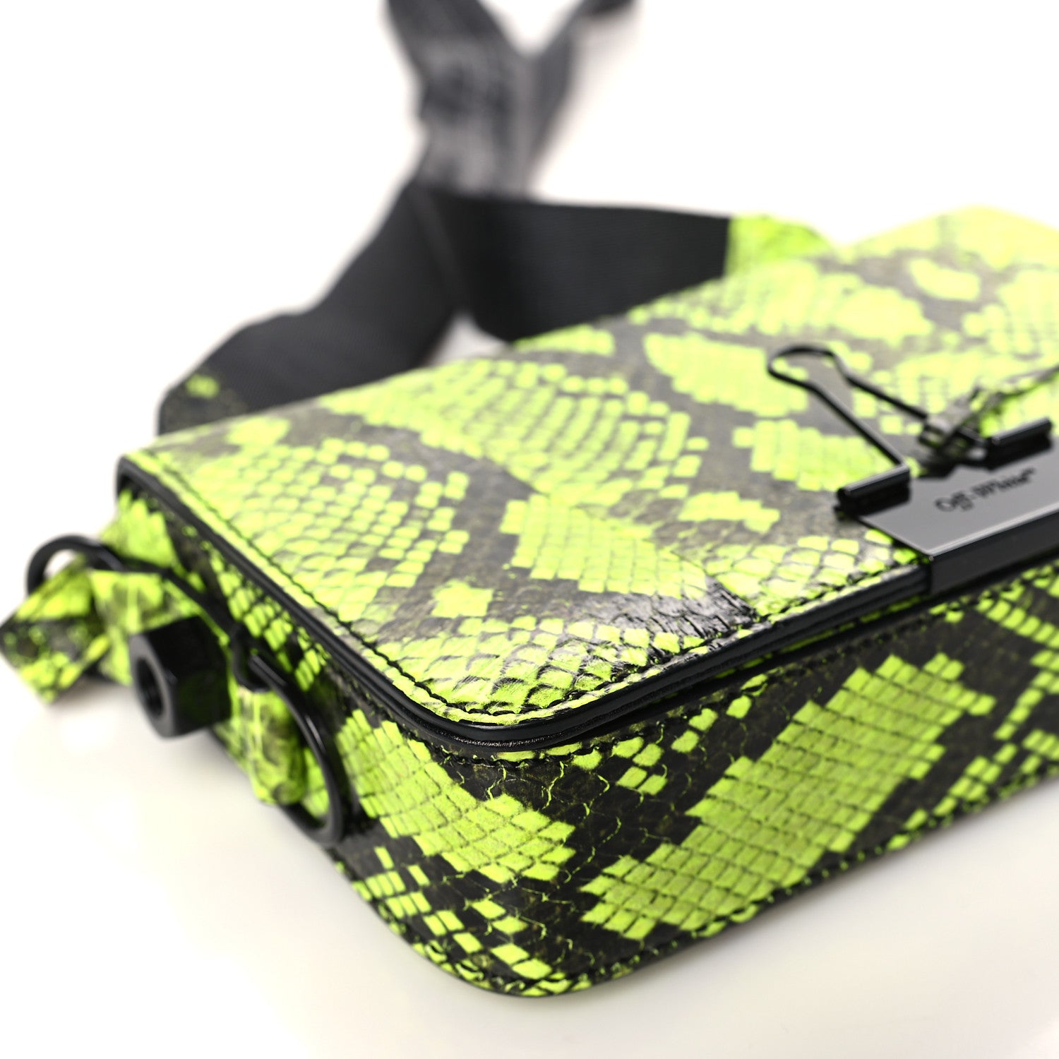 Off-White Calfskin Python Embossed Binder Flap Bag Fluo Yellow Black 7 of 8