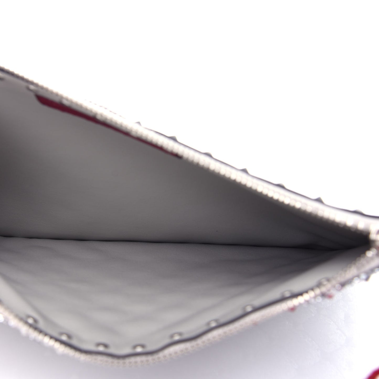 Glitter Rockstud Spike Zip Pouch Silver