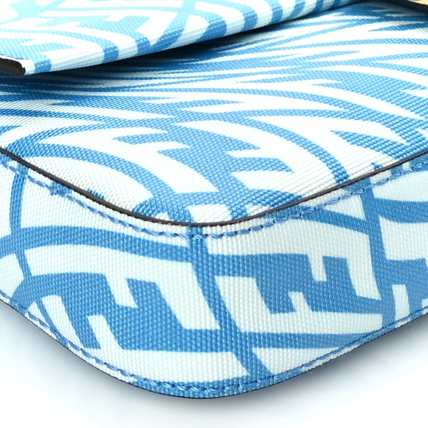 Fendi X SARAH COLEMAN Glazed Canvas Vitello King FF Vertigo Baguette 1997  Cyber Blue White 7 of 8
