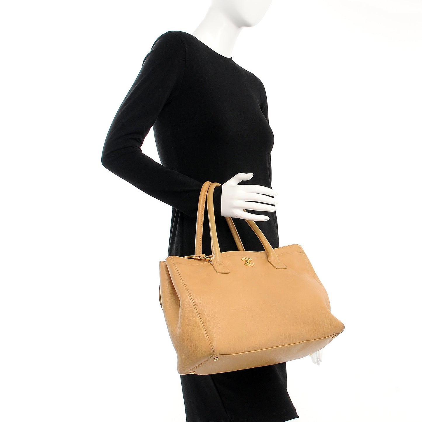 Calfskin Cerf Executive Shopper Tote Beige