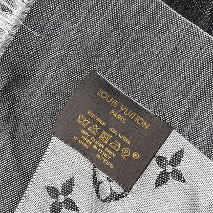 Louis Vuitton Silk Wool Monogram Denim Shawl Black 6 of 6