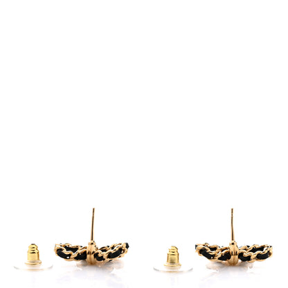 Chanel Lambskin Chain Bow Stud Earrings Black Gold 2 of 4