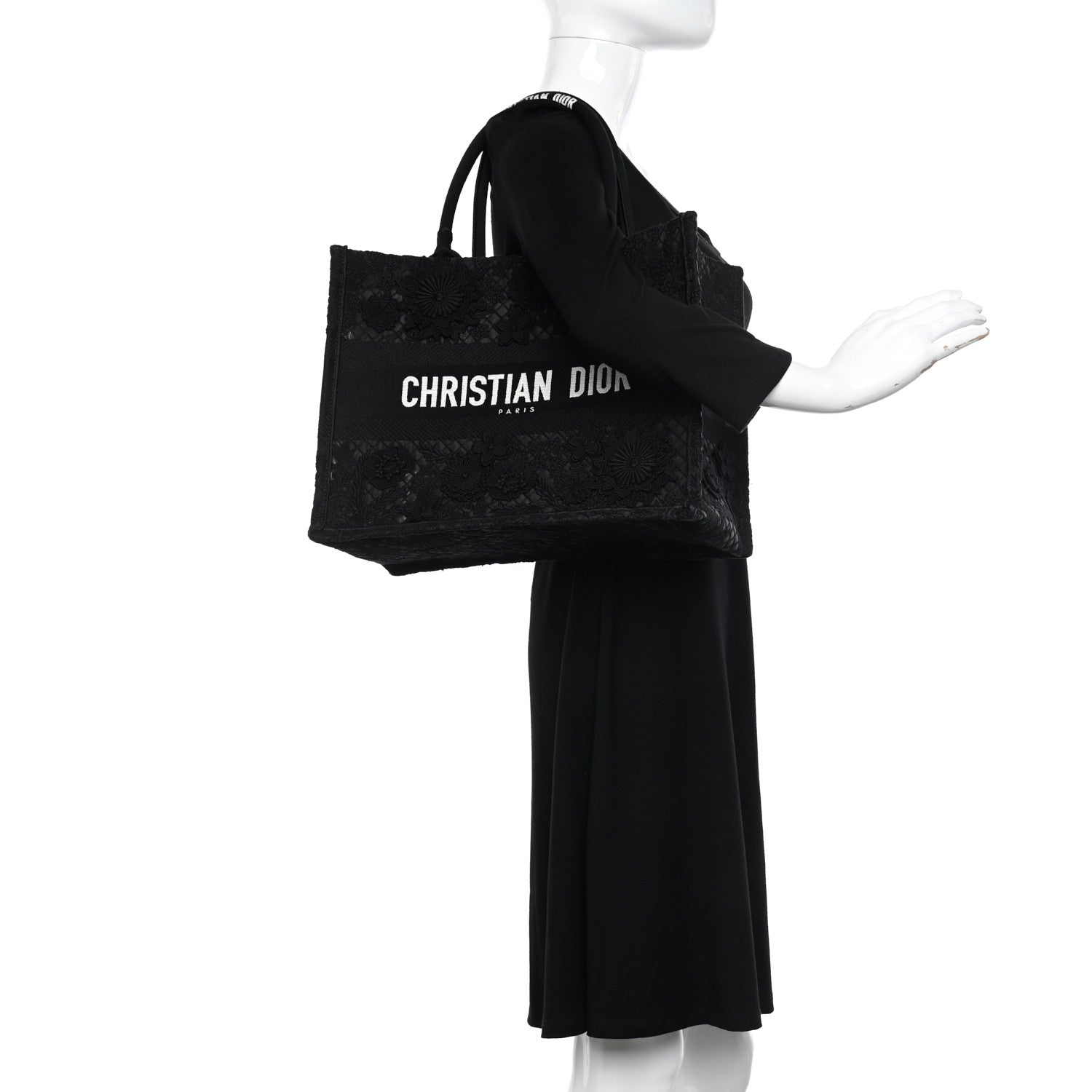 Christian Dior Embroidered 3D Macrame D-Lace Butterfly Medium Book Tote Black Multicolor 2 of 12