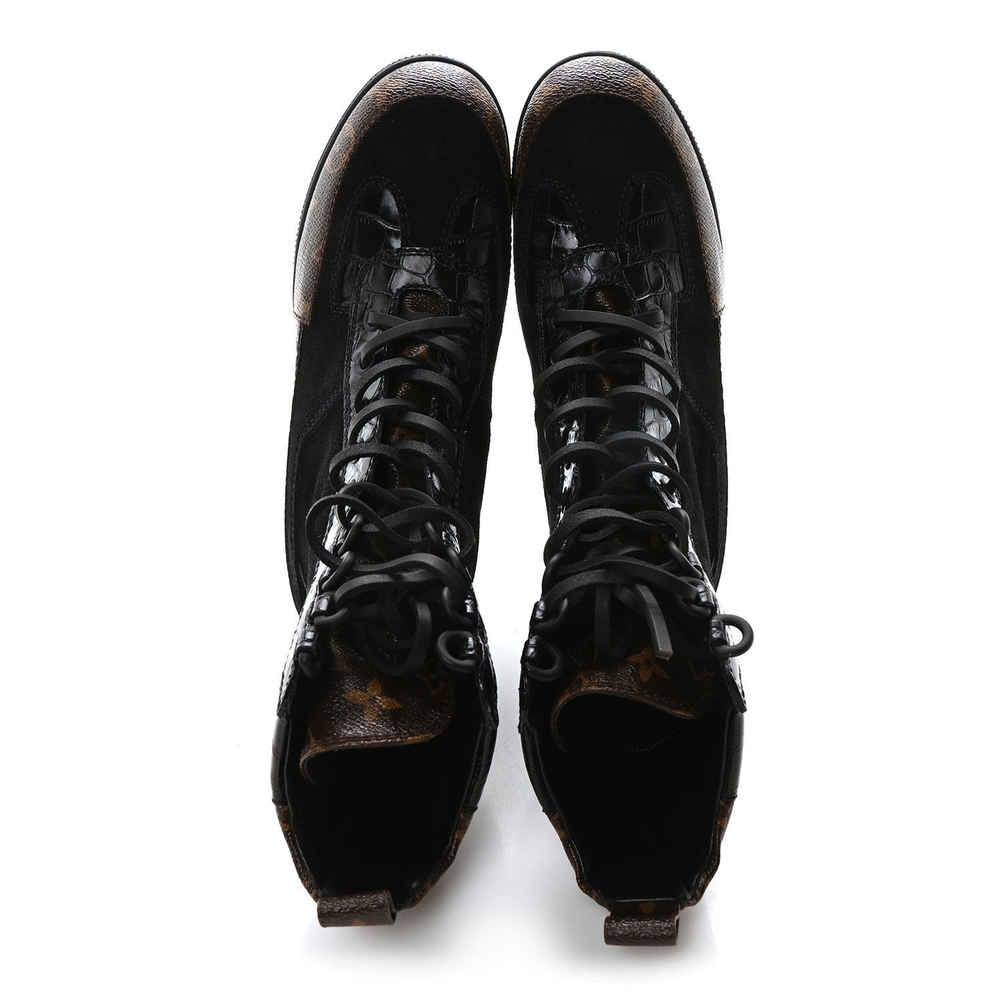 Suede Calfskin Monogram Laureate Platform Desert Boots Black