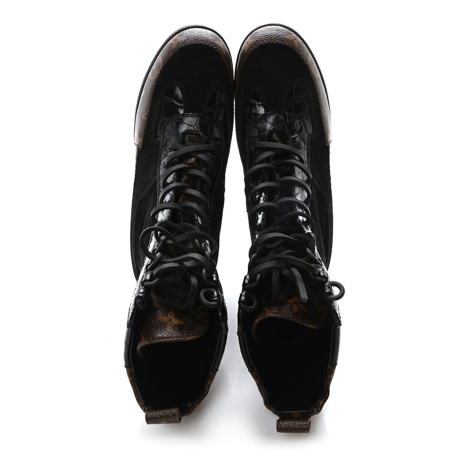 Louis Vuitton Suede Calfskin Monogram Laureate Platform Desert Boots Black 2 of 7