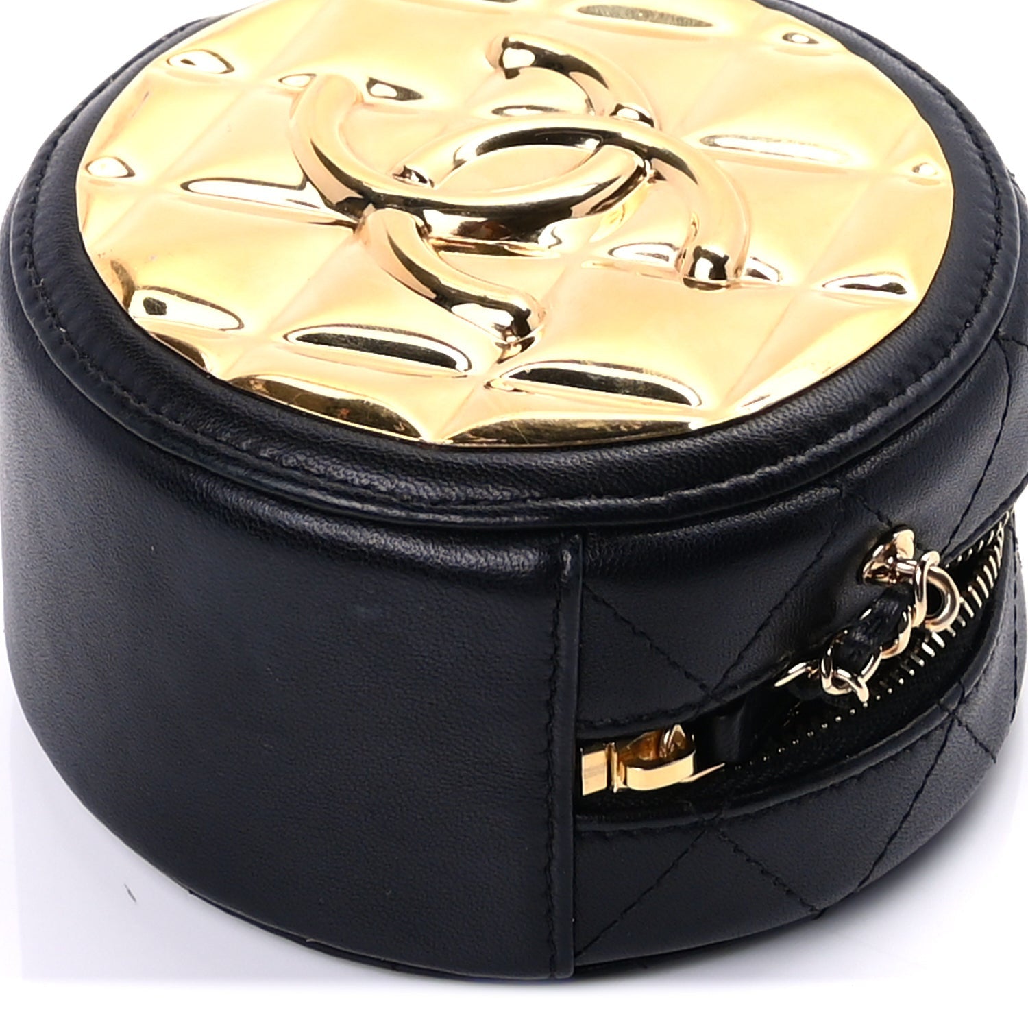 Chanel Lambskin Quilted Golden Plate Round Clutch With Chain Black 9 of 9