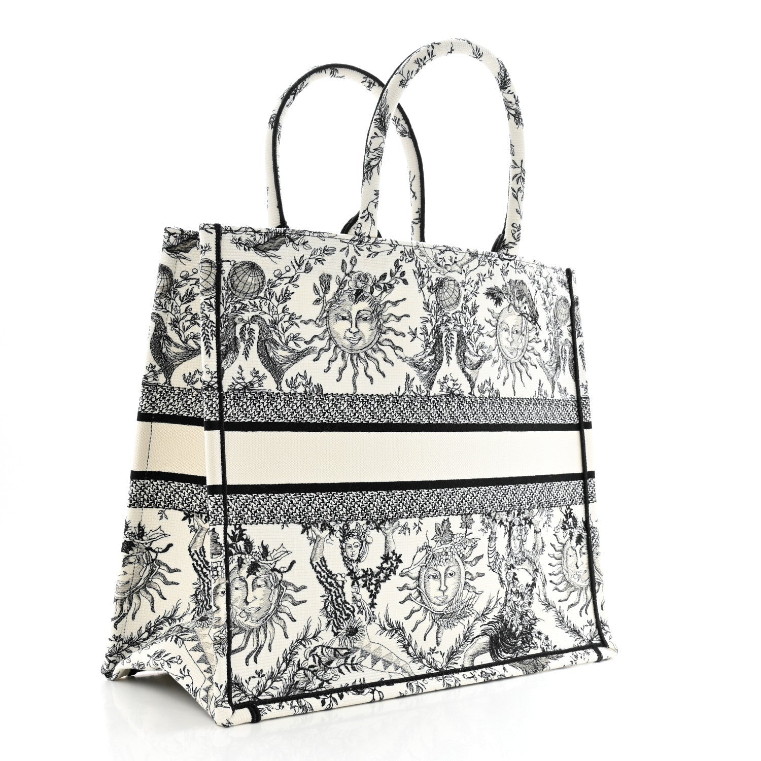 Christian Dior Canvas Embroidered Large Toile de Jouy Soleil Book Tote Black White 3 of 7