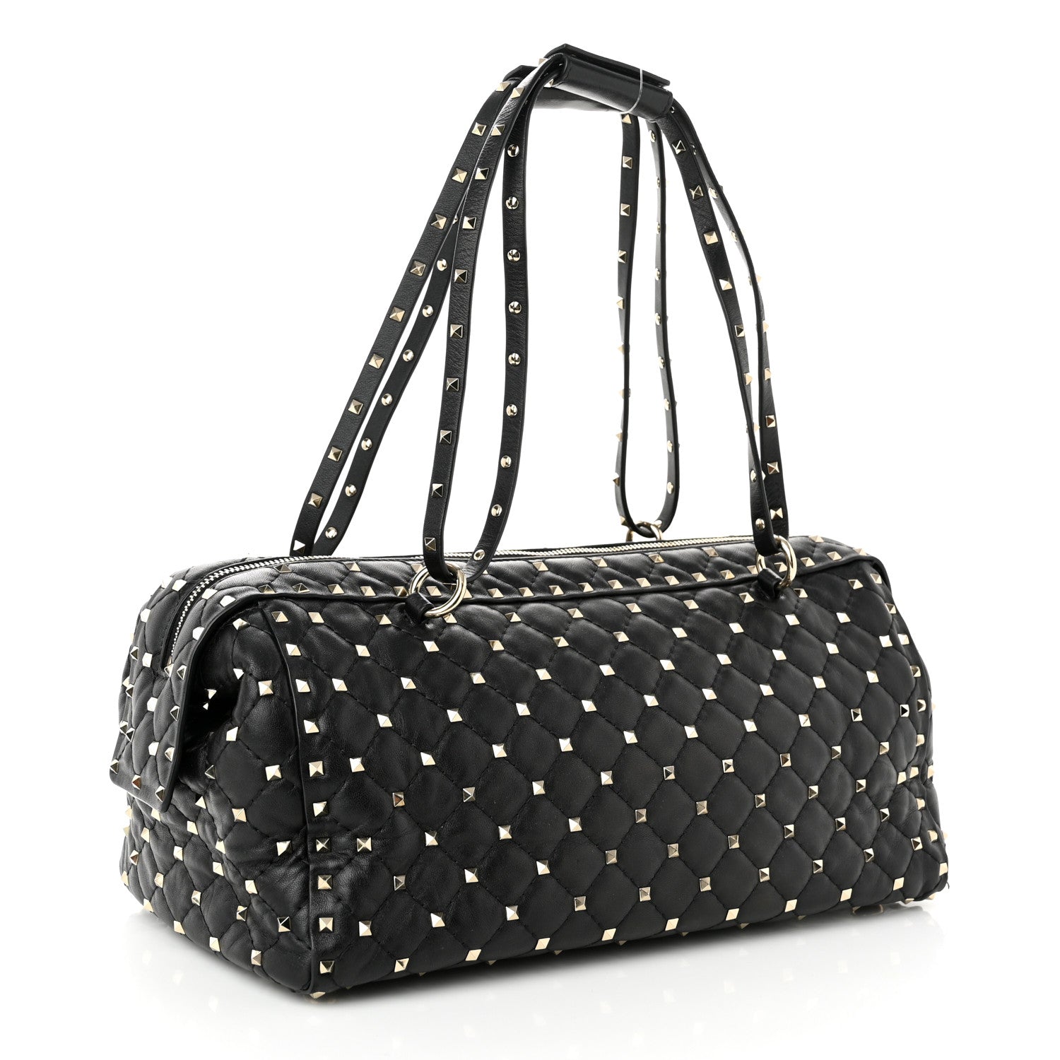 Valentino Garavani Lambskin Rockstud Spike Duffle Bag Black 3 of 11