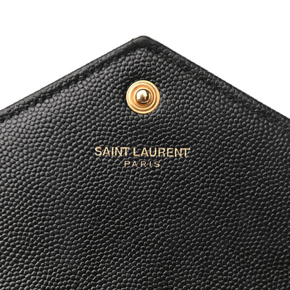 Saint Laurent Grain De Poudre Matelasse Chevron Monogram Envelope Chain Wallet Black 6 of 12