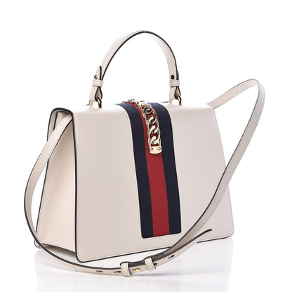Gucci Calfskin Embroidered Medium Sylvie Top Handle Bag White 4 of 11