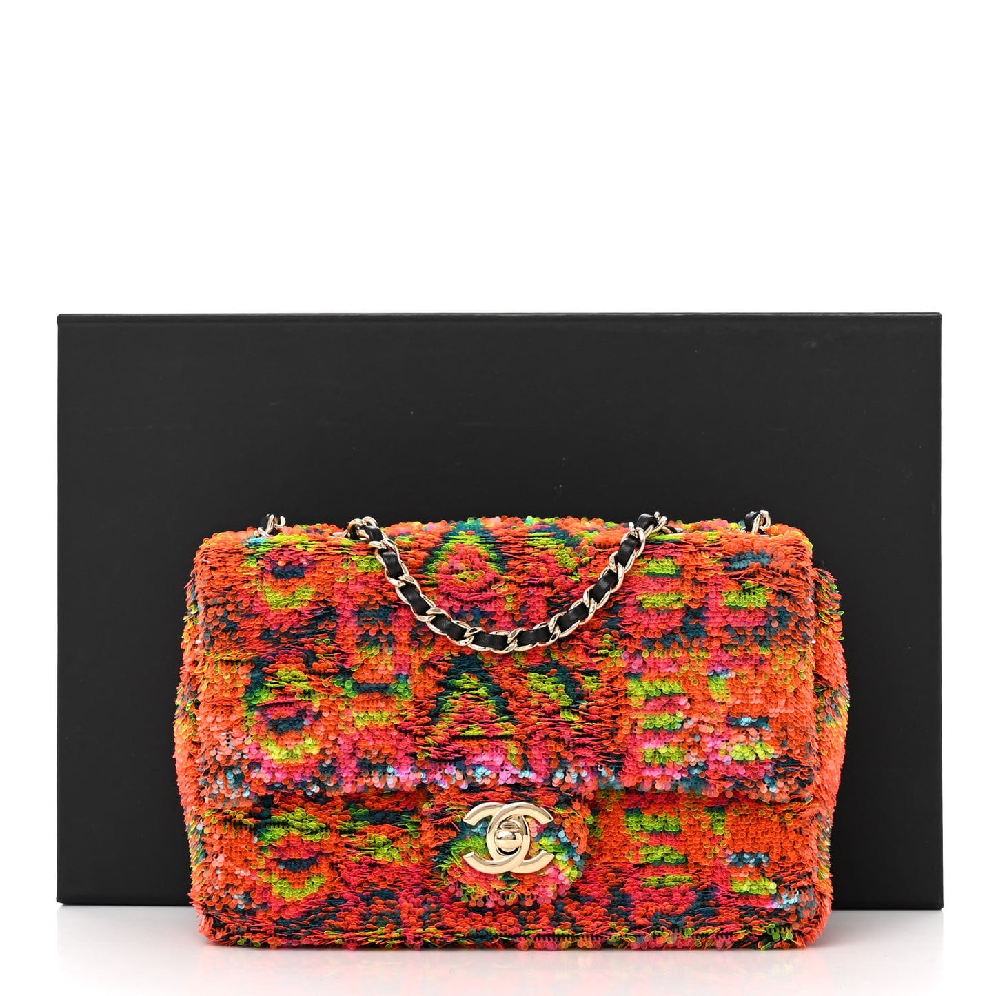 Sequin Logo Single Flap Orange Turquoise Pink