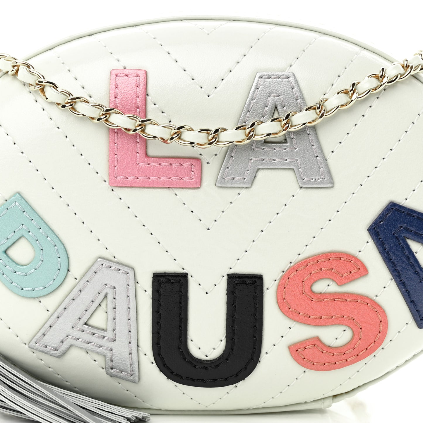 Embroidered Lambskin Chevron Quilted La Pausa Evening Bag White