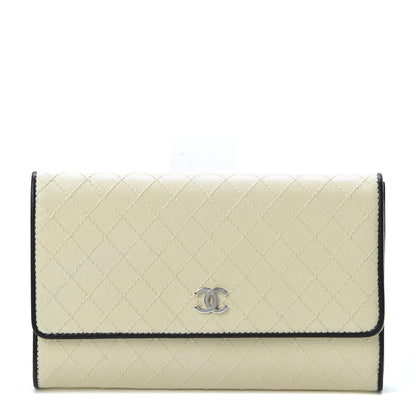 Chanel Calfskin Diamond Stitched Long Flap Wallet Ivory 1 of 10