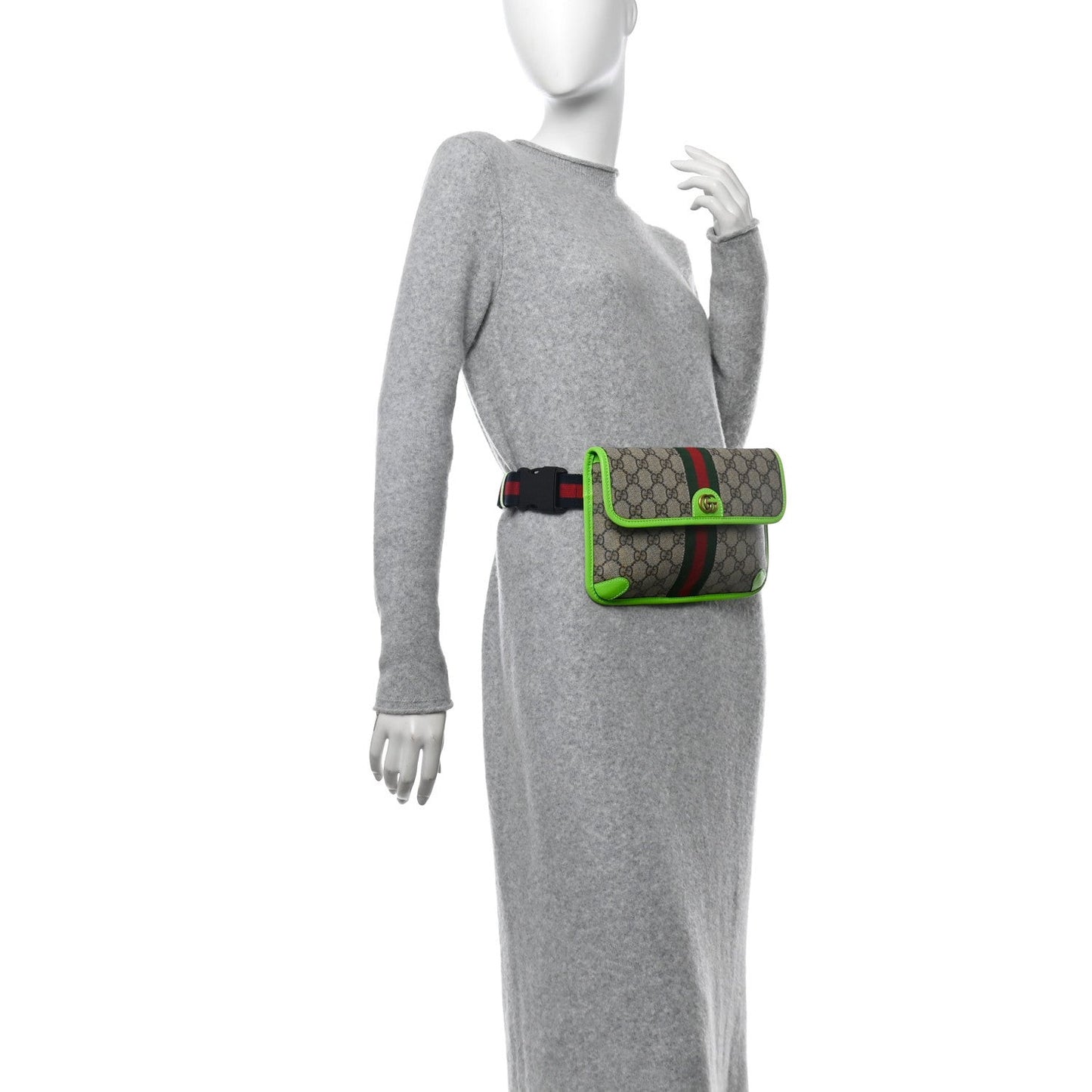 GG Supreme Monogram Web Small Ophidia Belt Bag Beige Ebony Electric Green