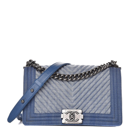 Chanel Denim Chevron Quilted Medium Boy Flap Blue 1 of 8