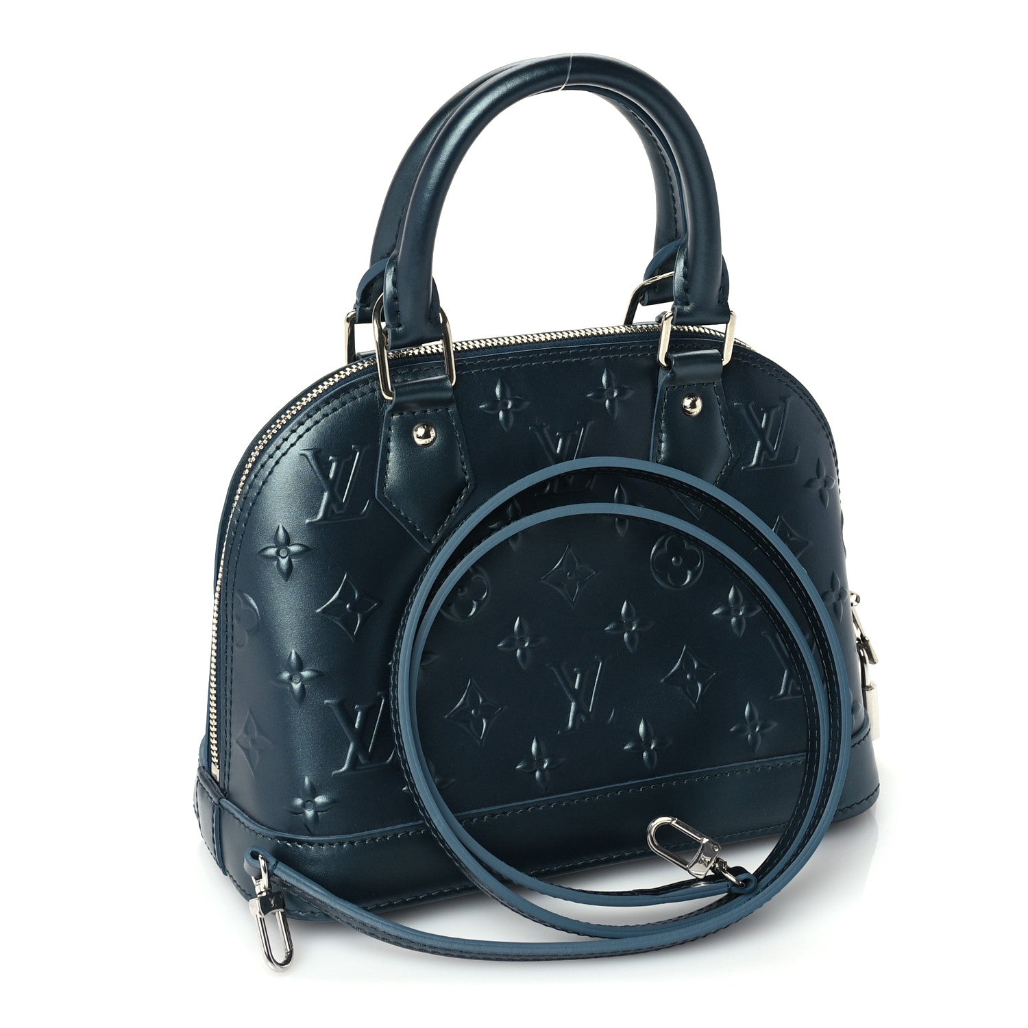 Louis Vuitton Metallic Calfskin Debossed Monogram Alma BB Steel Blue 2 of 8