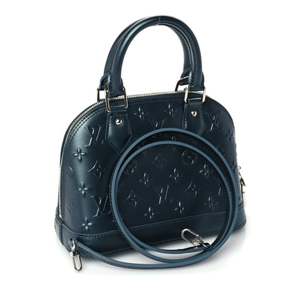 Louis Vuitton Metallic Calfskin Debossed Monogram Alma BB Steel Blue 2 of 8