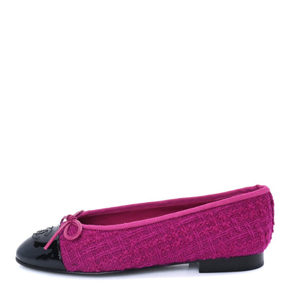 Chanel Tweed Patent Cap Toe Ballerina Flats 36  Pink Black 1 of 7