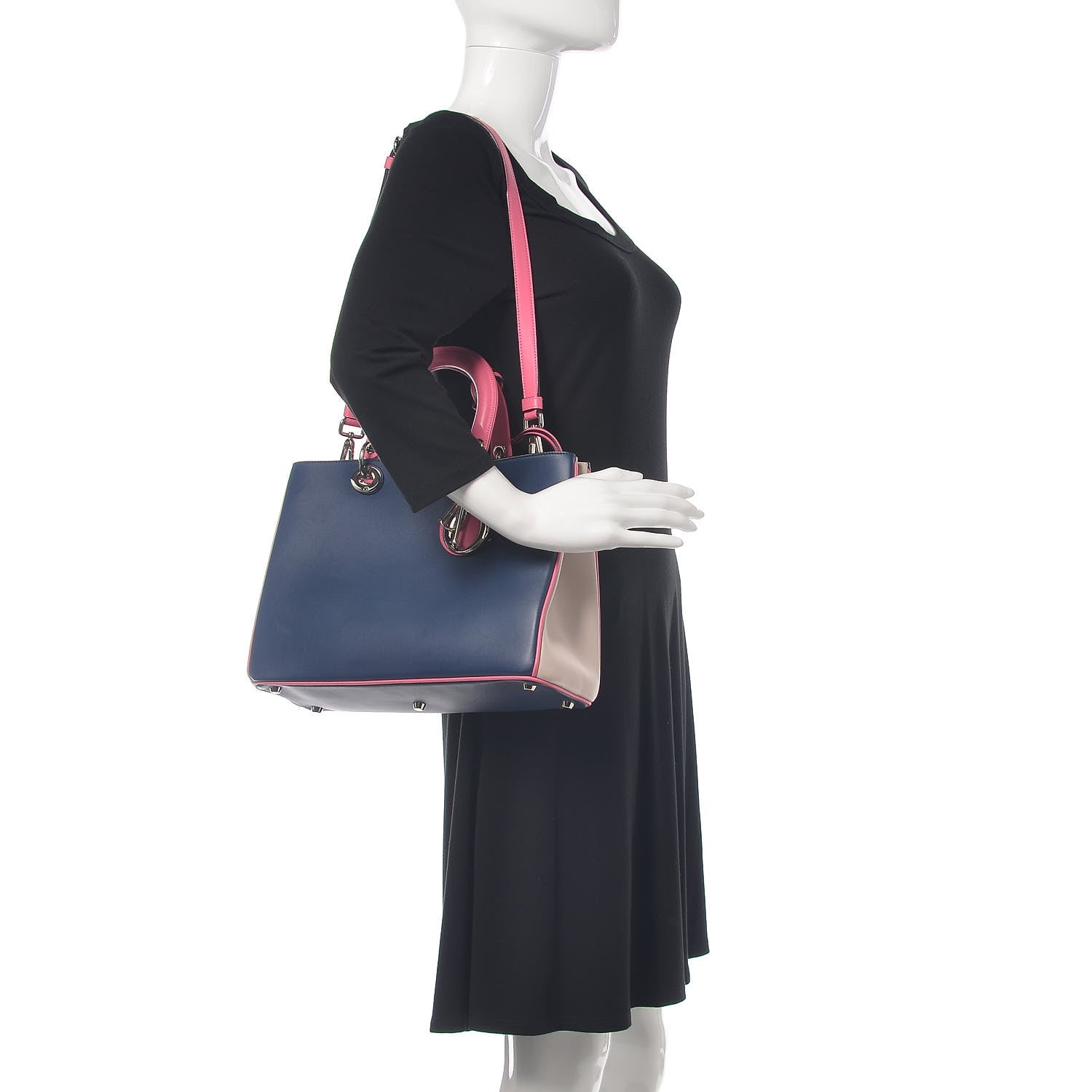 Christian Dior Smooth Calfskin Medium Tri-Color Diorissimo Bag Navy Pink 2 of 11