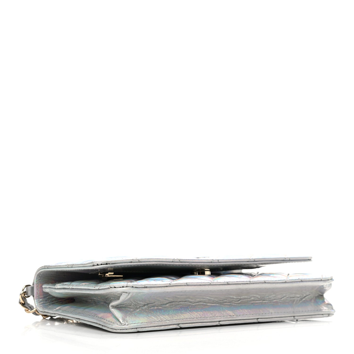 Chanel Iridescent Goatskin Quilted Wallet On Chain WOC Silver 4 of 12