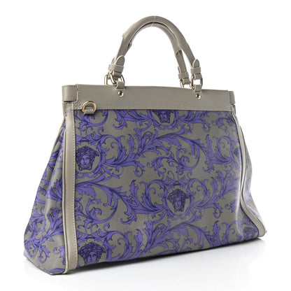 Versace PVC Barocco Printed Top Handle Tote Grey Purple 2 of 4