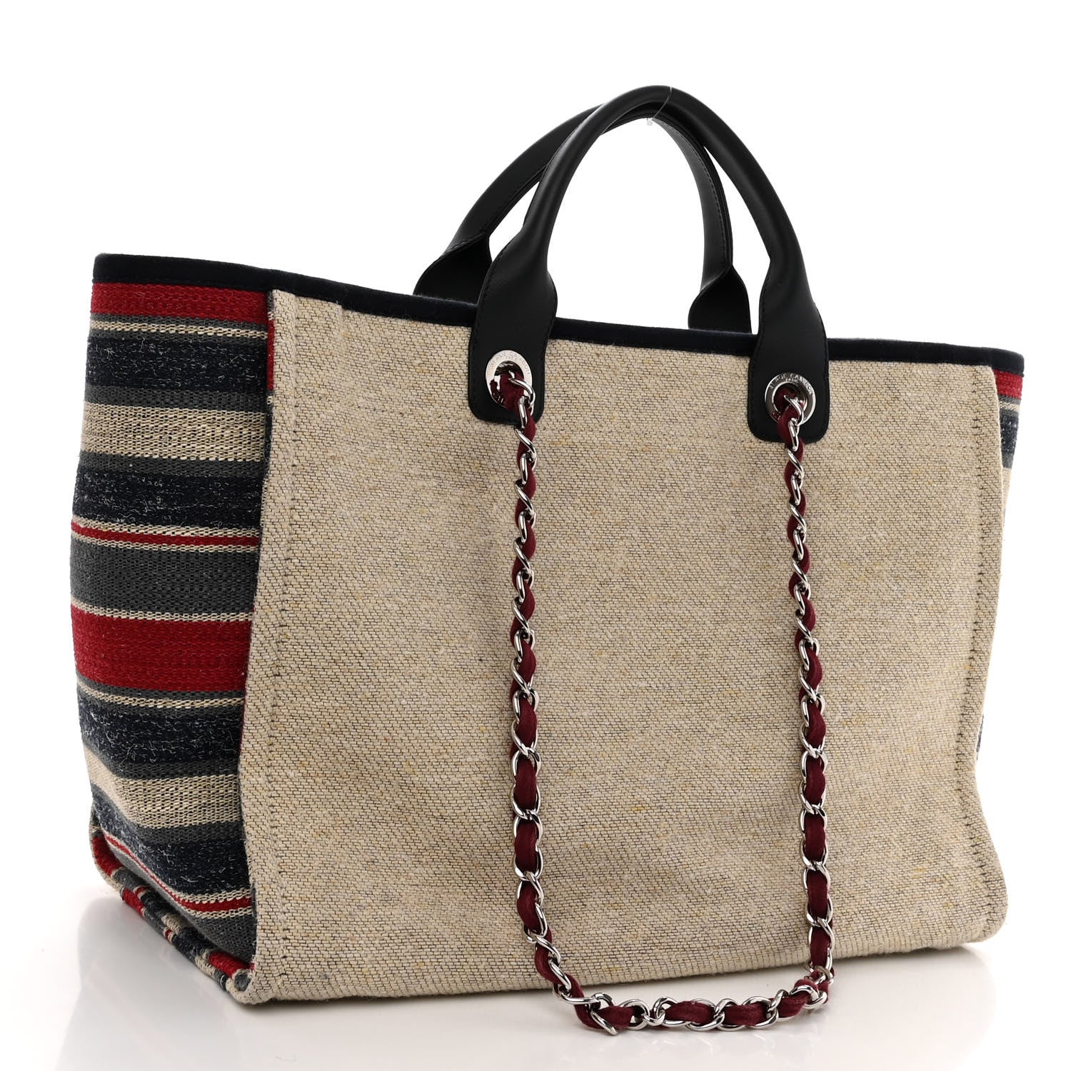 Chanel Striped Canvas Medium Deauville Tote Beige 3 of 10