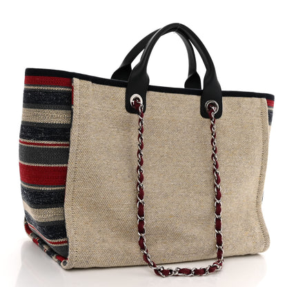 Chanel Striped Canvas Medium Deauville Tote Beige 3 of 10