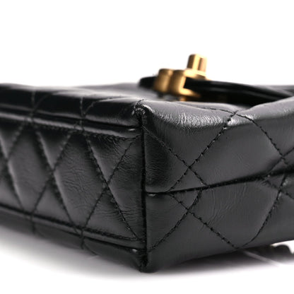 Chanel Shiny Aged Calfskin Quilted Mini Nano Kelly Shopper Black 9 of 9