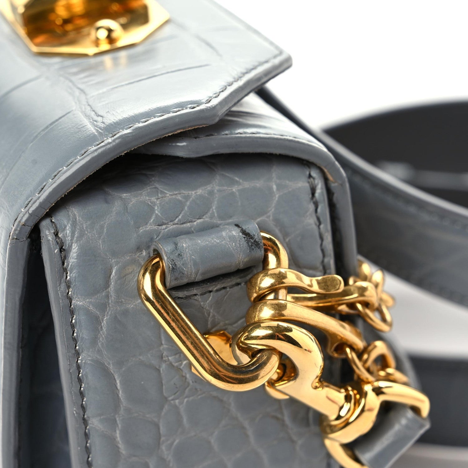 Alexander McQueen Calfskin Crocodile Embossed Box Shoulder Bag 16 Grey 10 of 20