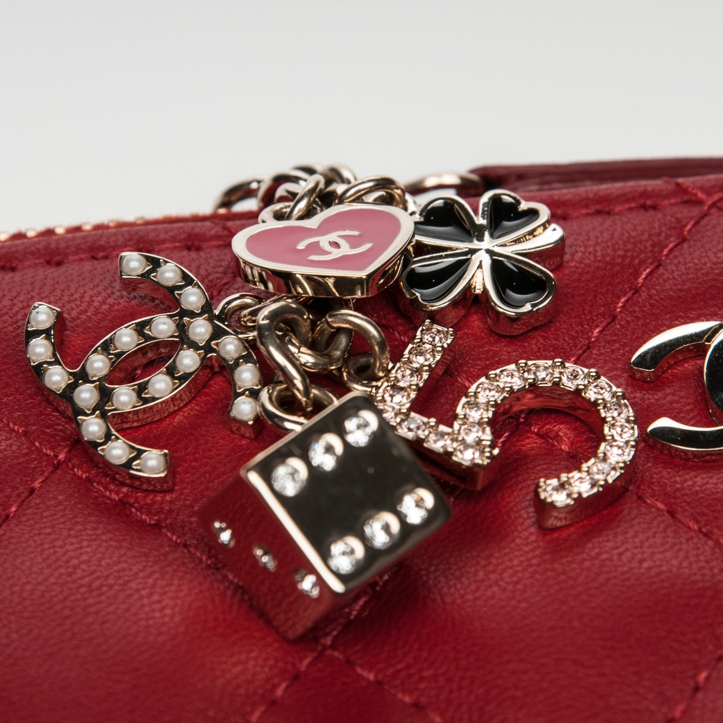 Lambskin Quilted Small Casino Cosmetic Case Red