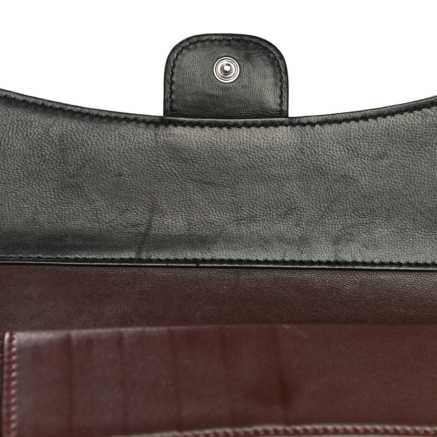 Lambskin Quilted Large Gusset Flap Wallet Black