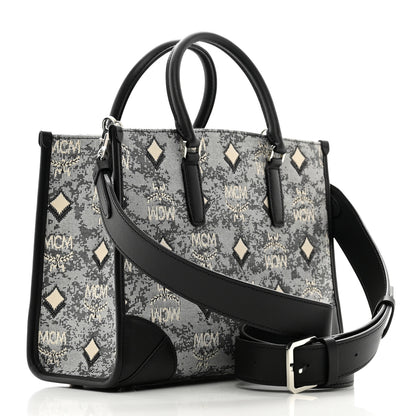 MCM Vintage Jacquard Monogram Small Munchen Tote Grey 3 of 9