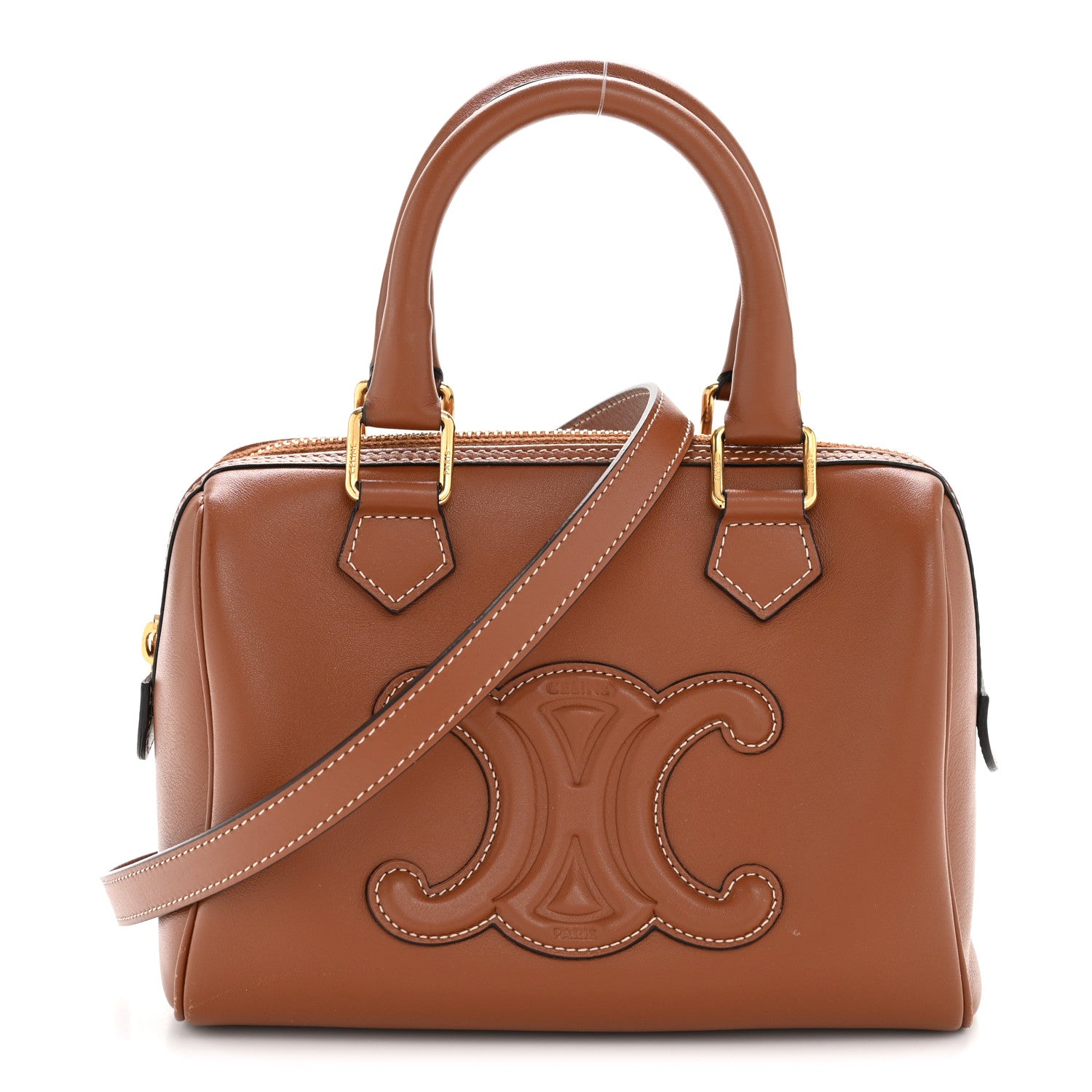 Celine Smooth Calfskin Triomphe Small Boston Bag Tan 1 of 40