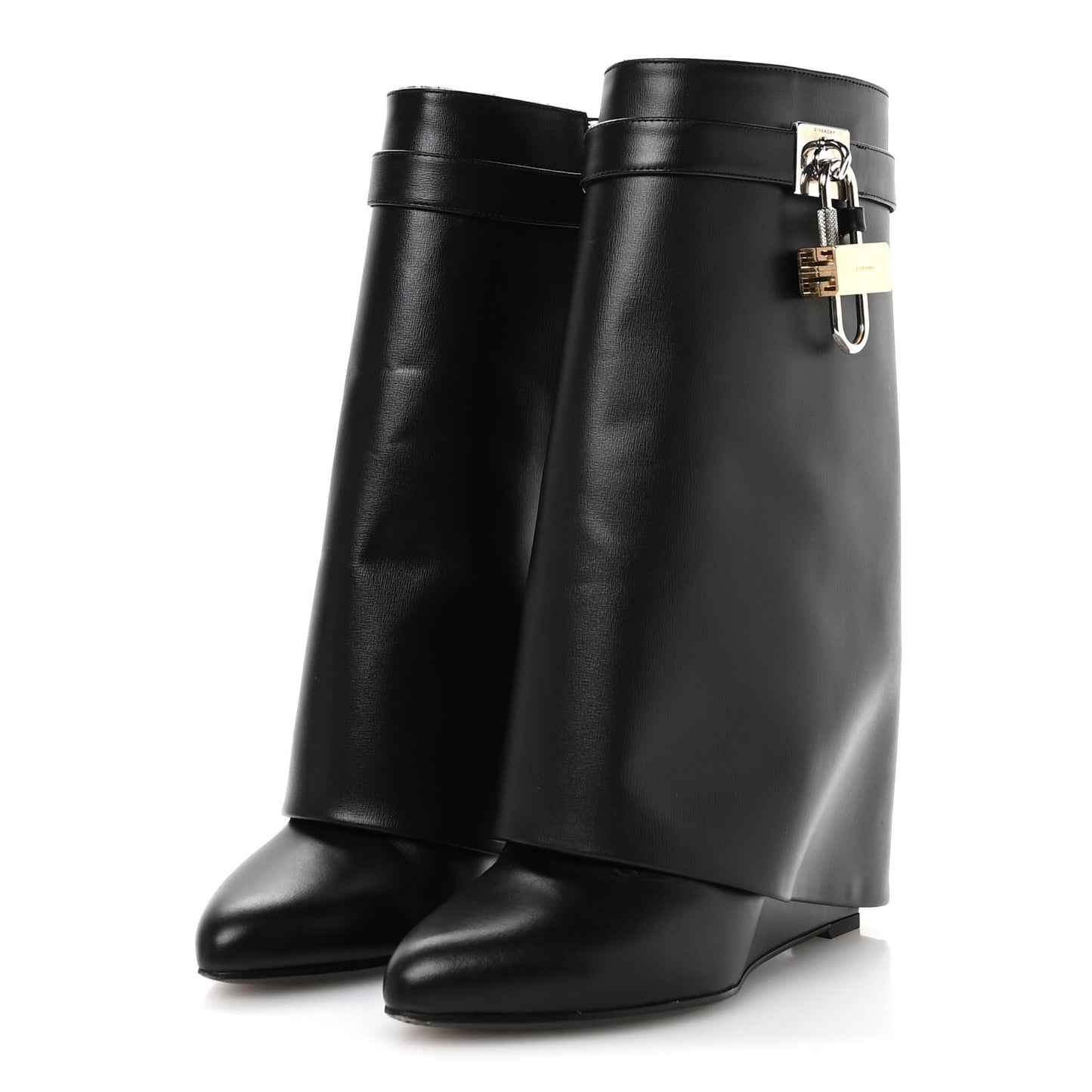 Calfskin Shark Lock Ankle Boots 39.5 Black