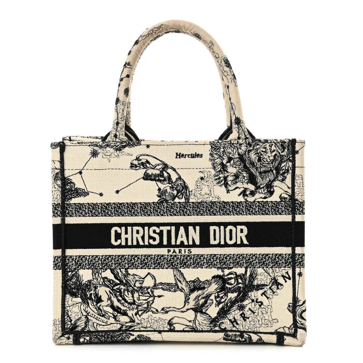 Christian Dior Canvas Embroidered Small Zodiac Toile De Jouy Book Tote Latte 1 of 7