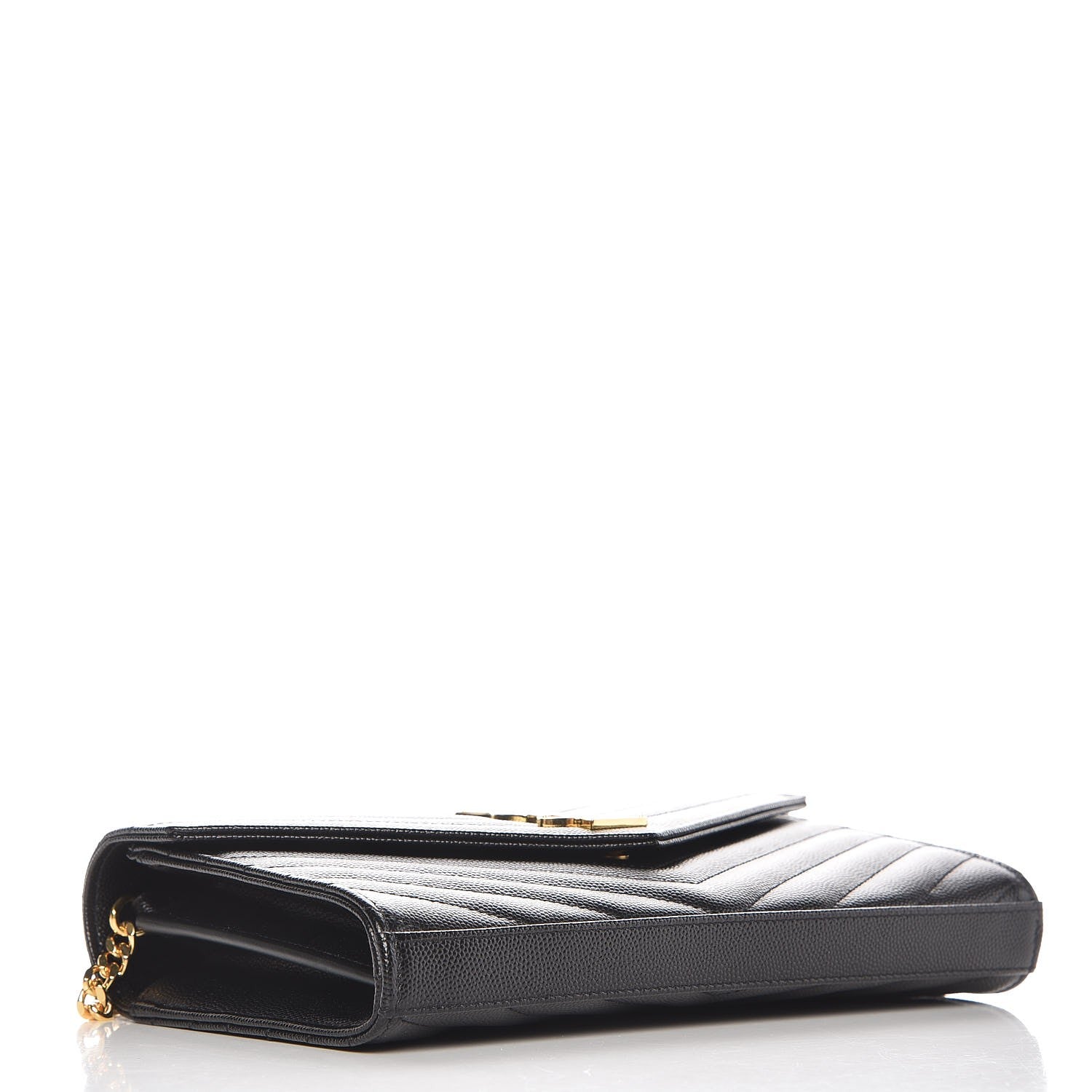Saint Laurent Grain De Poudre Matelasse Chevron Monogram Chain Wallet Black 4 of 6
