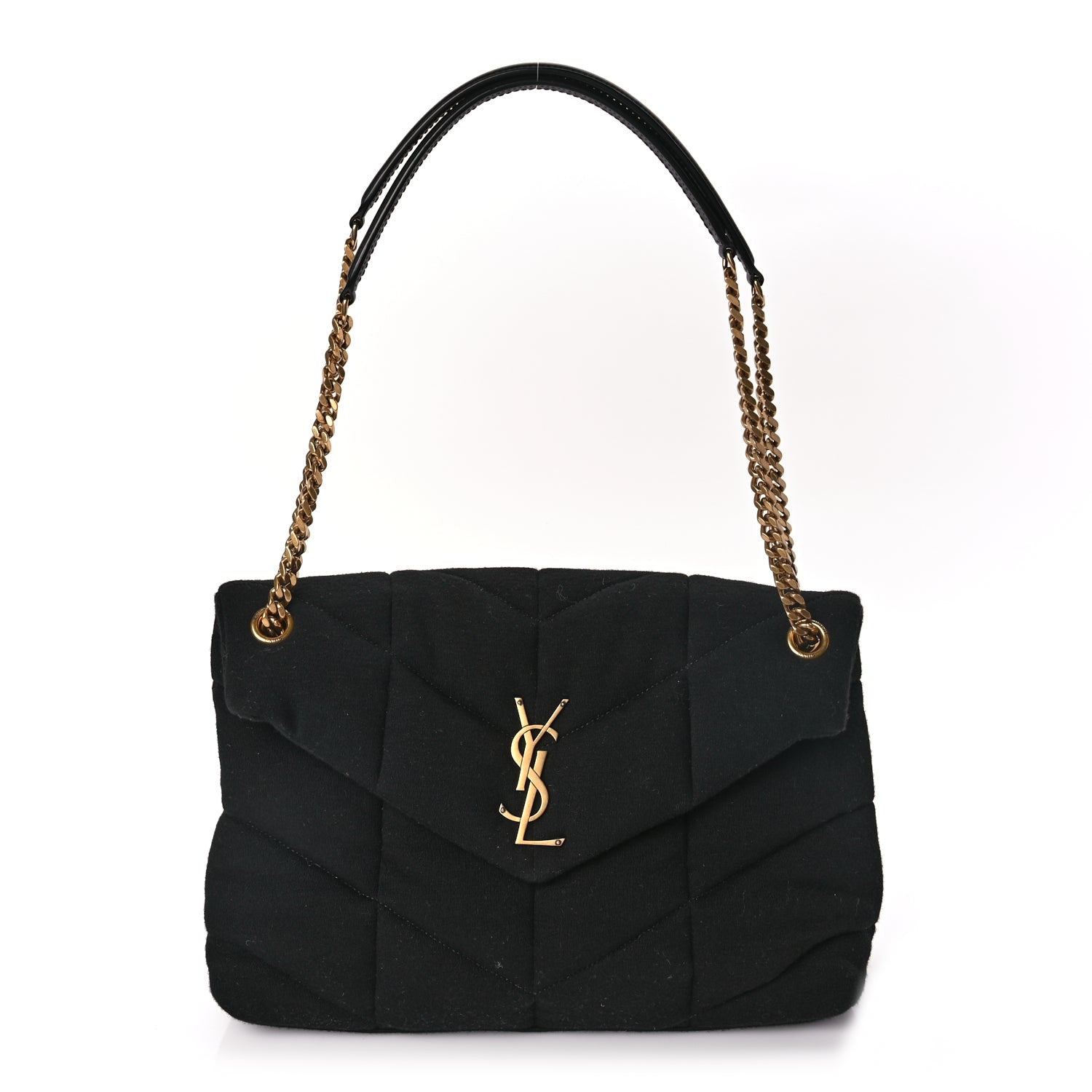 Saint Laurent Wool Jersey Quilted Medium Loulou Puffer Monogram Chain Satchel Black 1 of 8