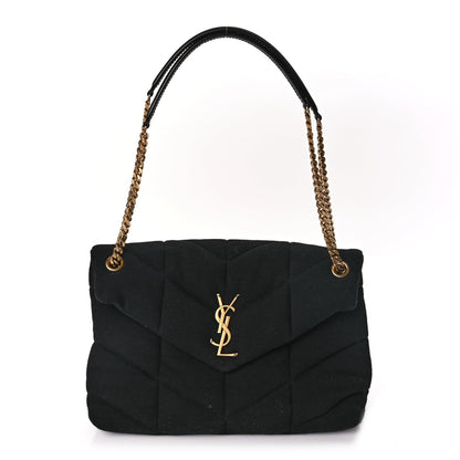 Saint Laurent Wool Jersey Quilted Medium Loulou Puffer Monogram Chain Satchel Black 1 of 8