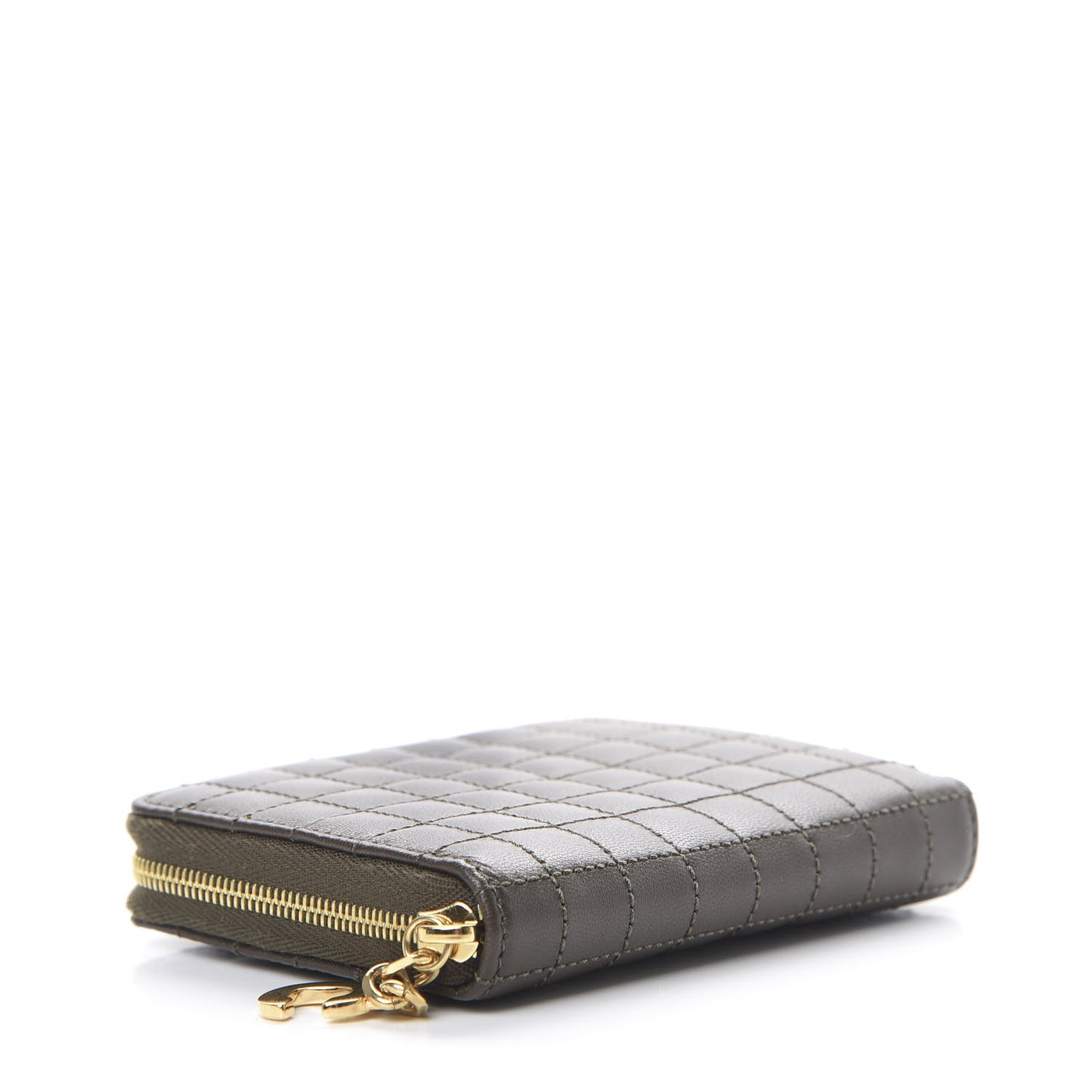 Lambskin Quilted C Charm Zip Around Wallet Khaki