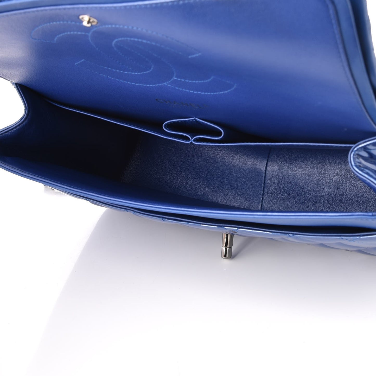 Patent Quilted Jumbo Double Flap Blue