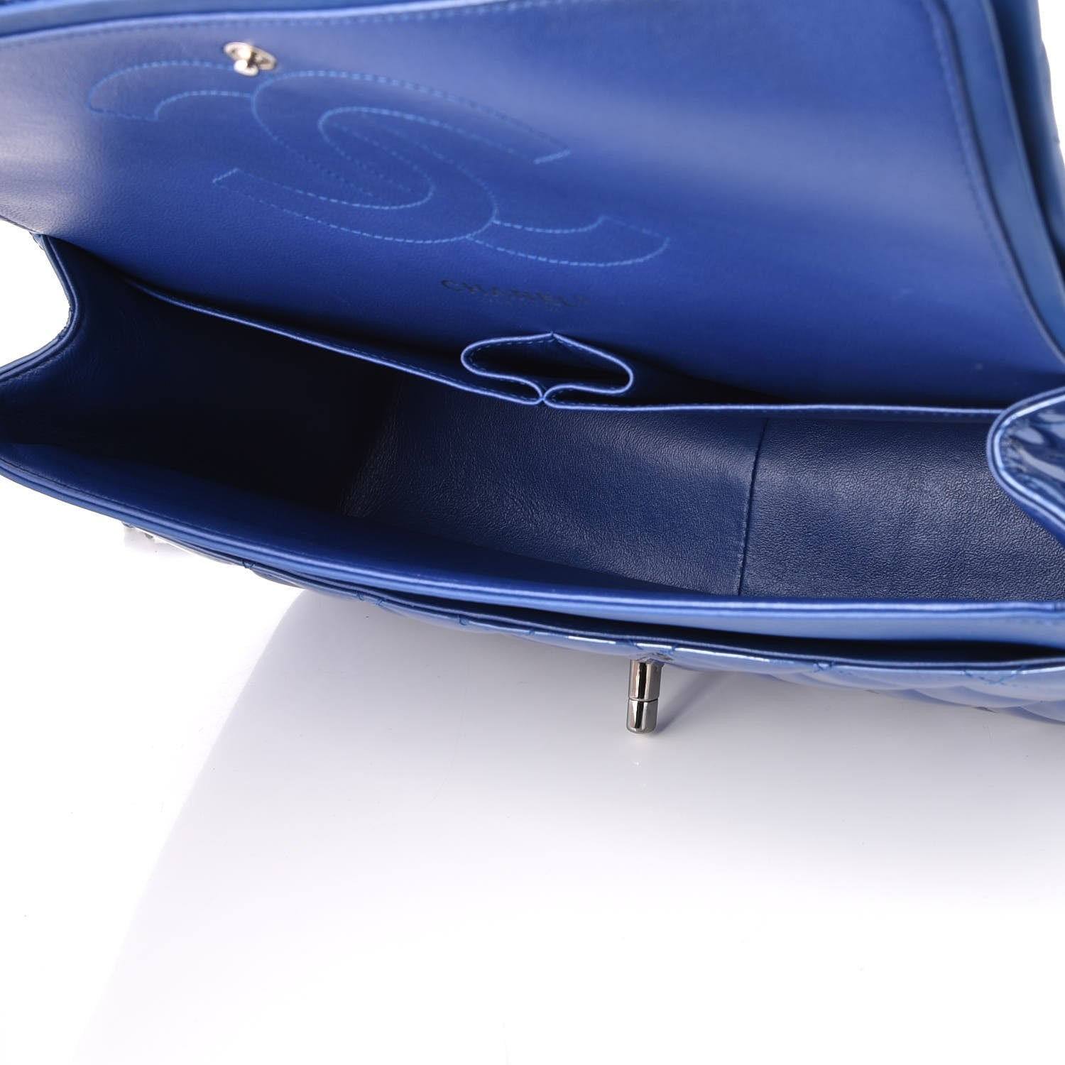 Chanel Patent Quilted Jumbo Double Flap Blue 6 of 9