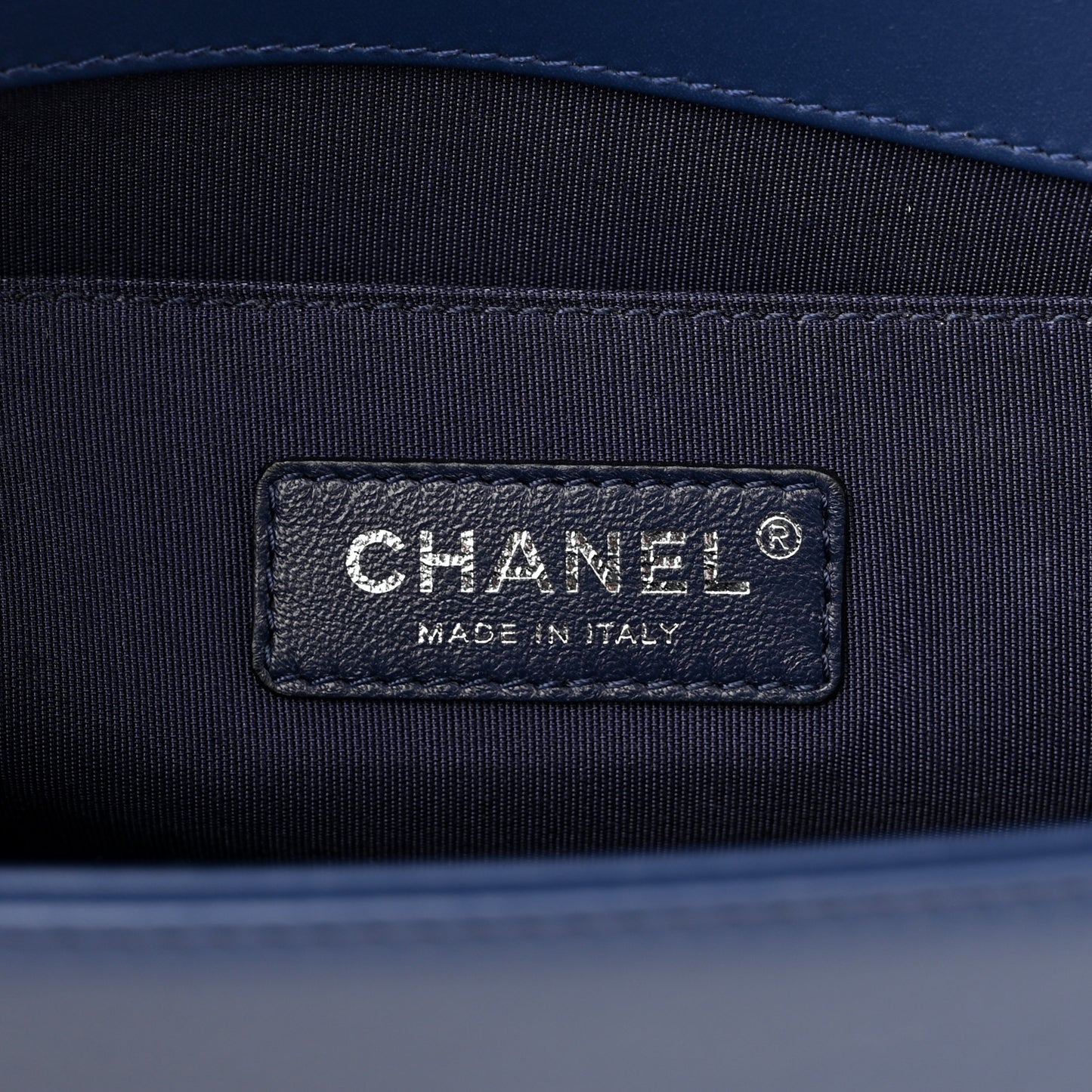 Calfskin Painted Chevron Embossed Medium Boy Flap Navy