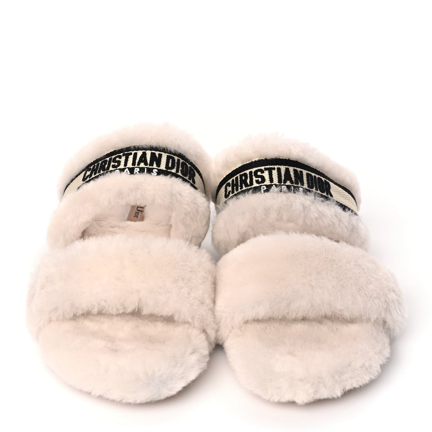 Shearling Canvas Embroidered Chez Moi Strap Slide Sandal 37 Off White Black