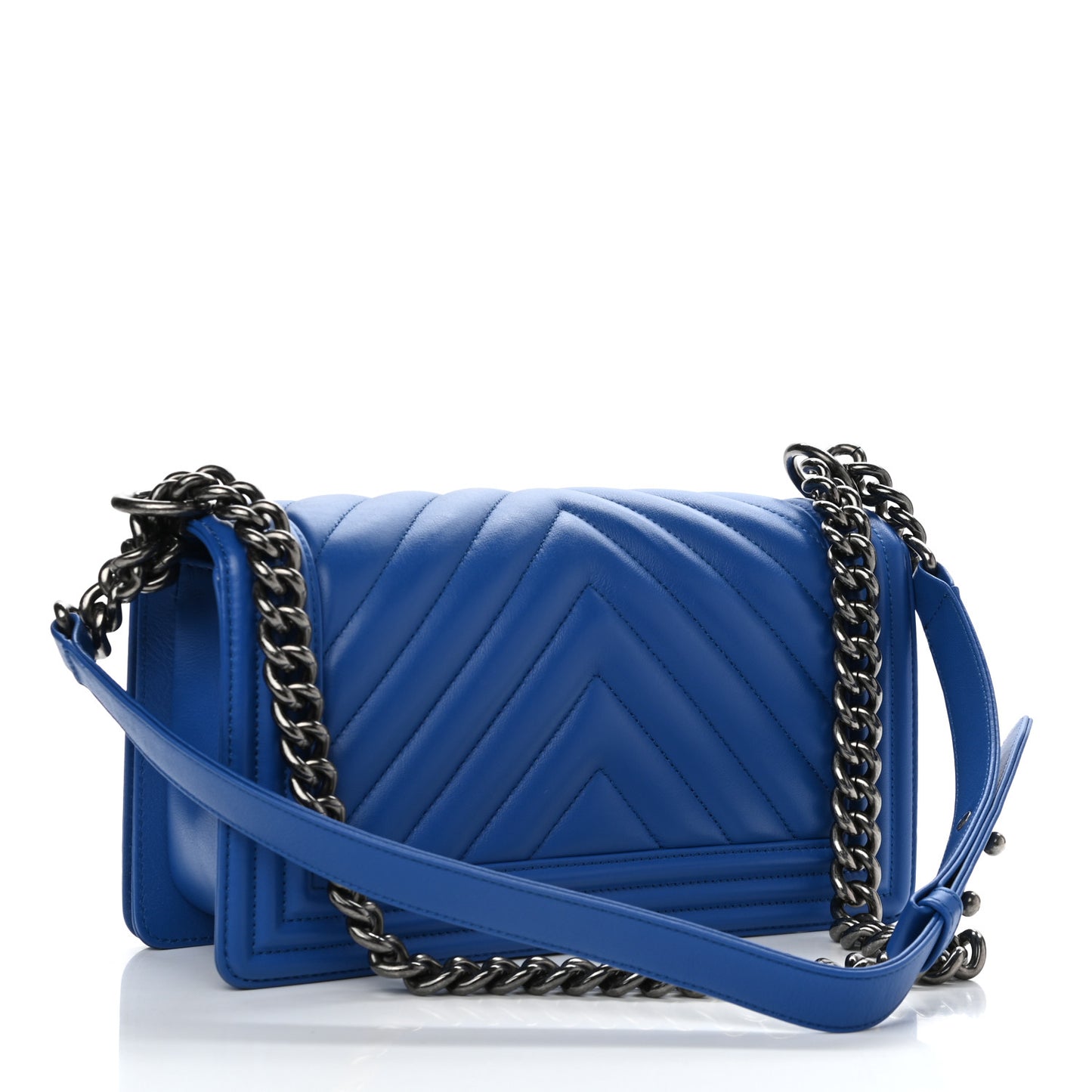Calfskin Chevron Quilted Medium Boy Flap Bright Blue