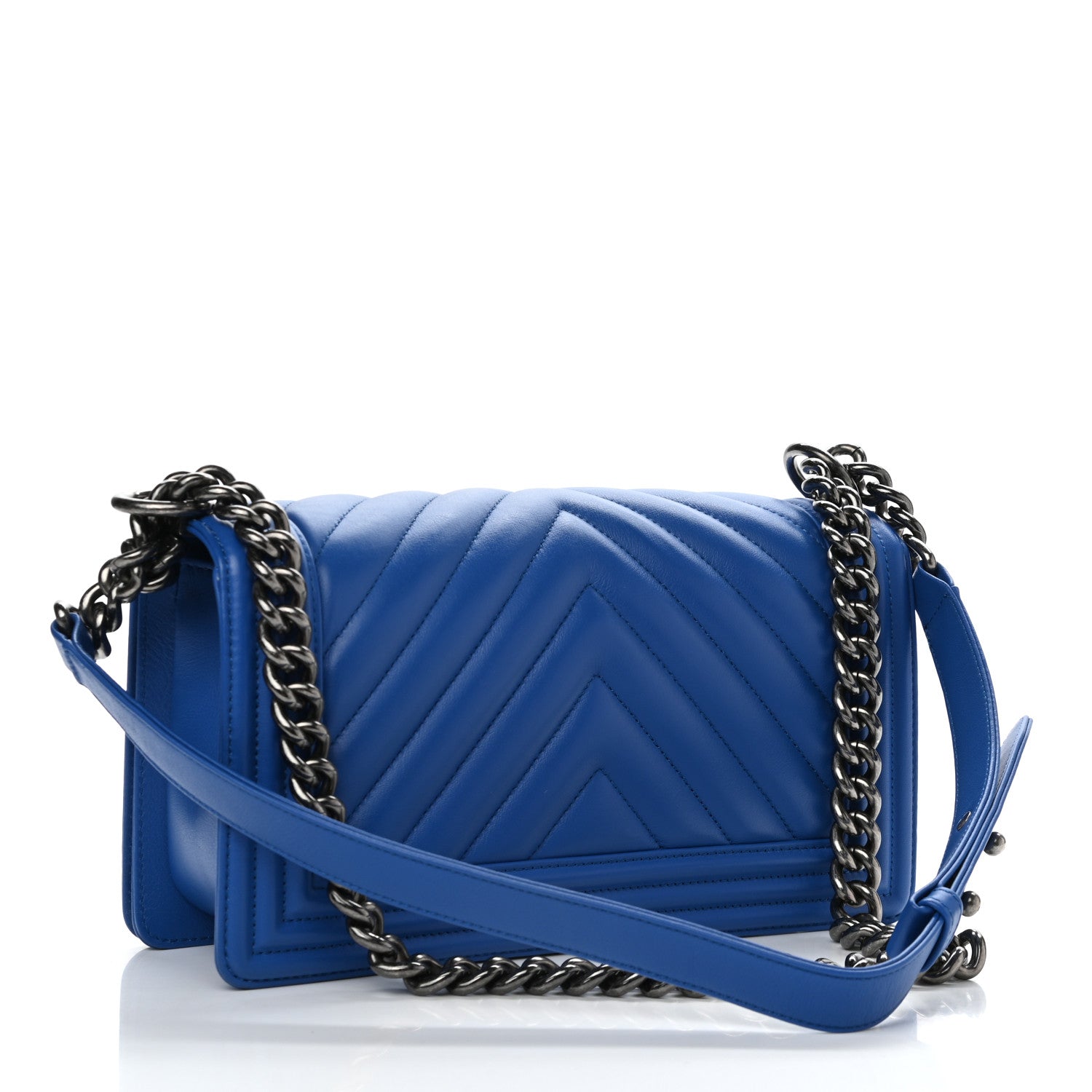 Chanel Calfskin Chevron Quilted Medium Boy Flap Bright Blue 3 of 13