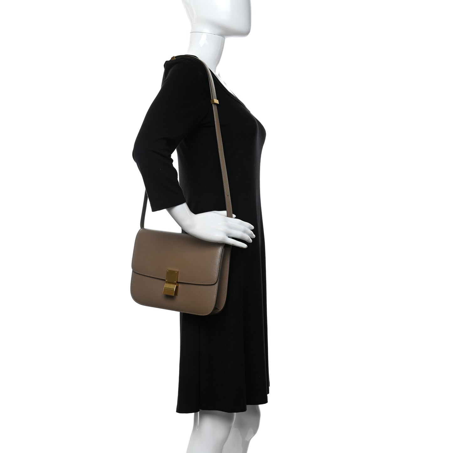 Liege Calfskin Medium Classic Box Flap Bag Taupe