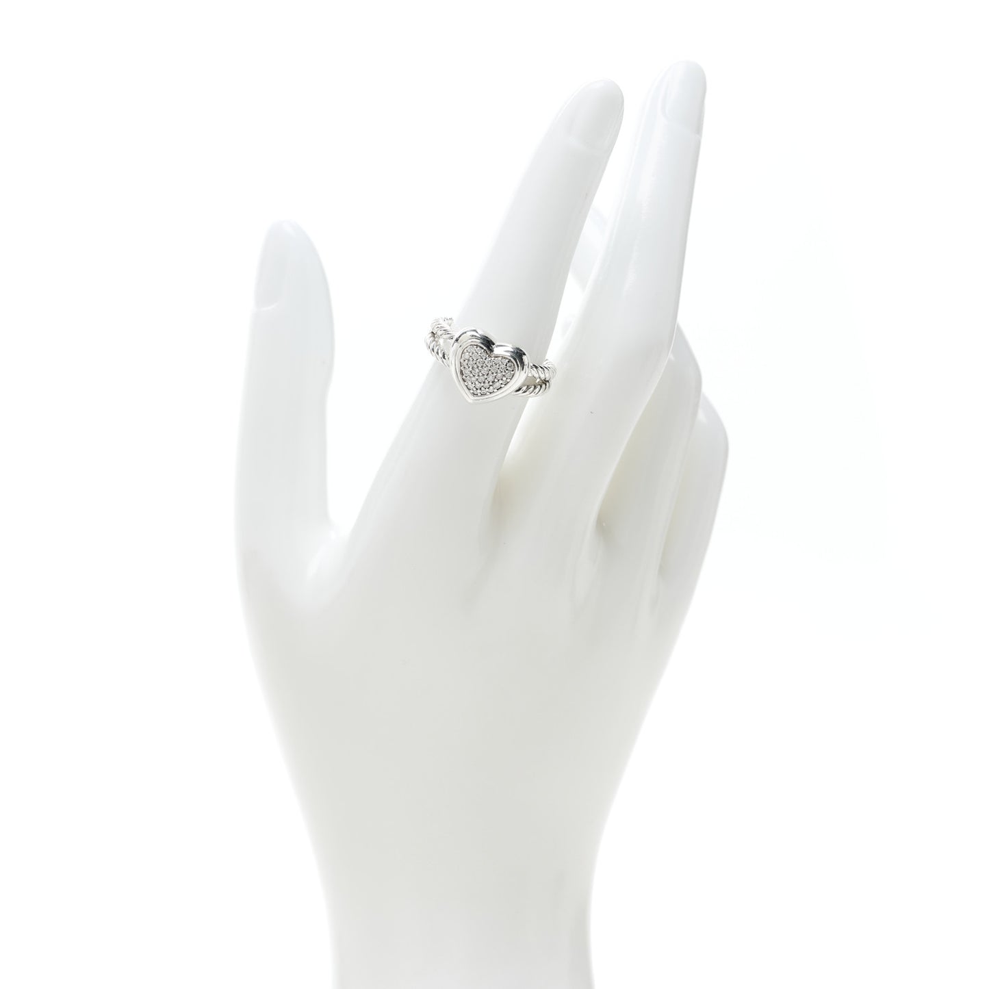 Sterling Silver Pave Diamond 13mm Heart Cable Ring 53 6.25