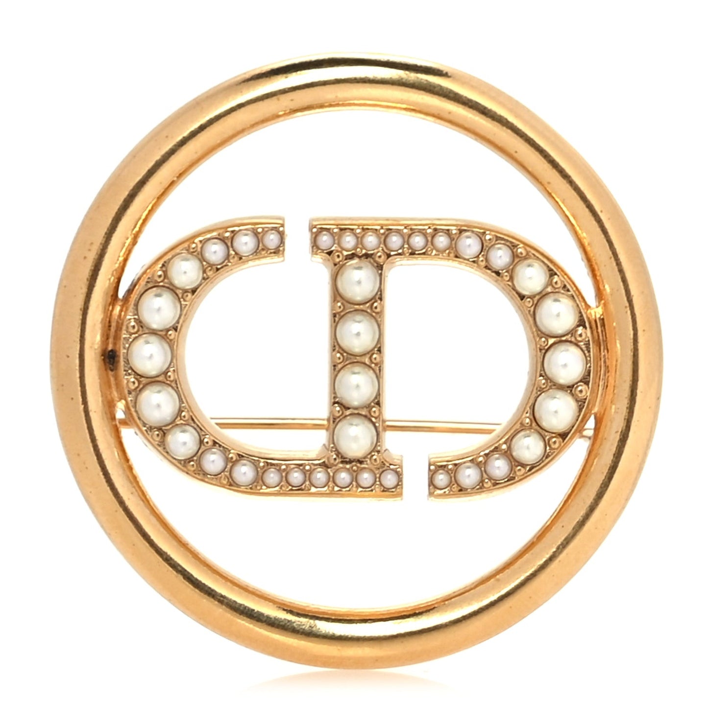 Metal Pearl 30 Montaigne Brooch Gold White