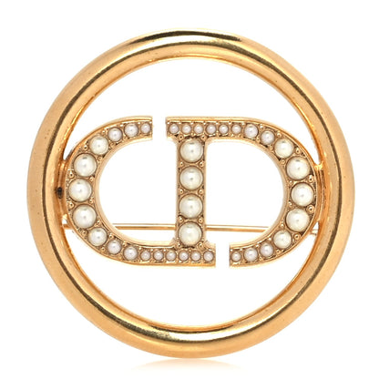 Christian Dior Metal Pearl 30 Montaigne Brooch Gold White 1 of 4